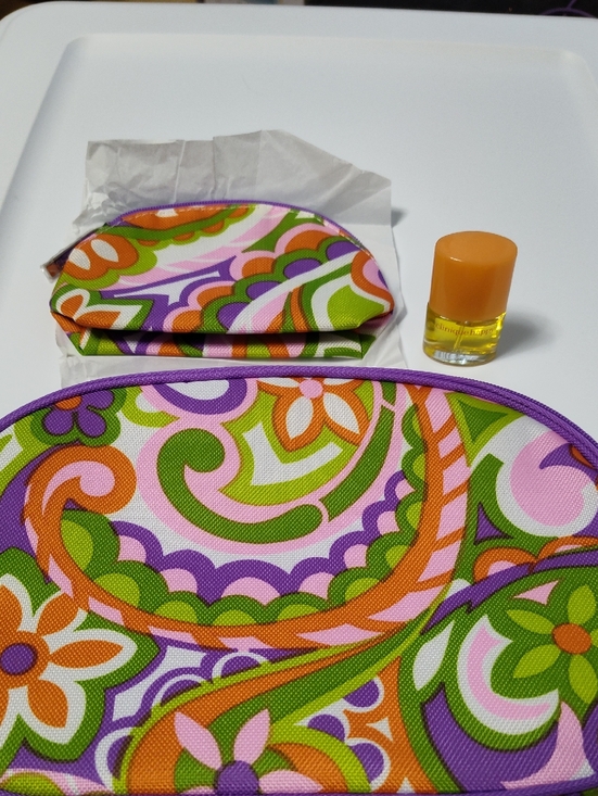 Clinique Handbags - Clinique Colorful Paisley Cosmetic Bag Set - Pink, Green, Orange, Purple